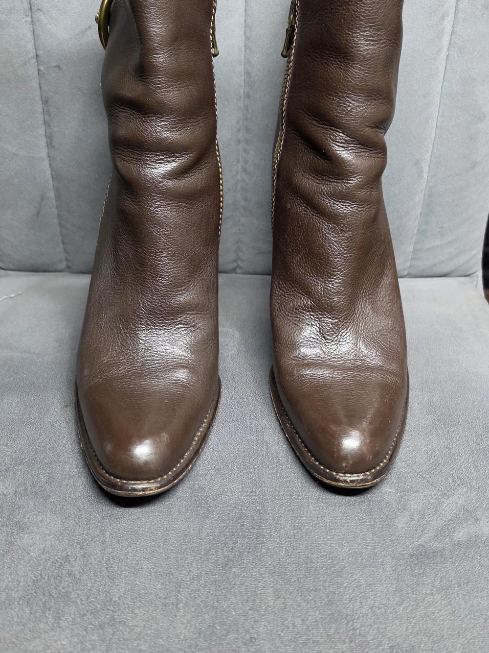 Coach Brown Leather Buckle Ankle Boots Heeled Booties Size 6.5 - Picture 3 of 9